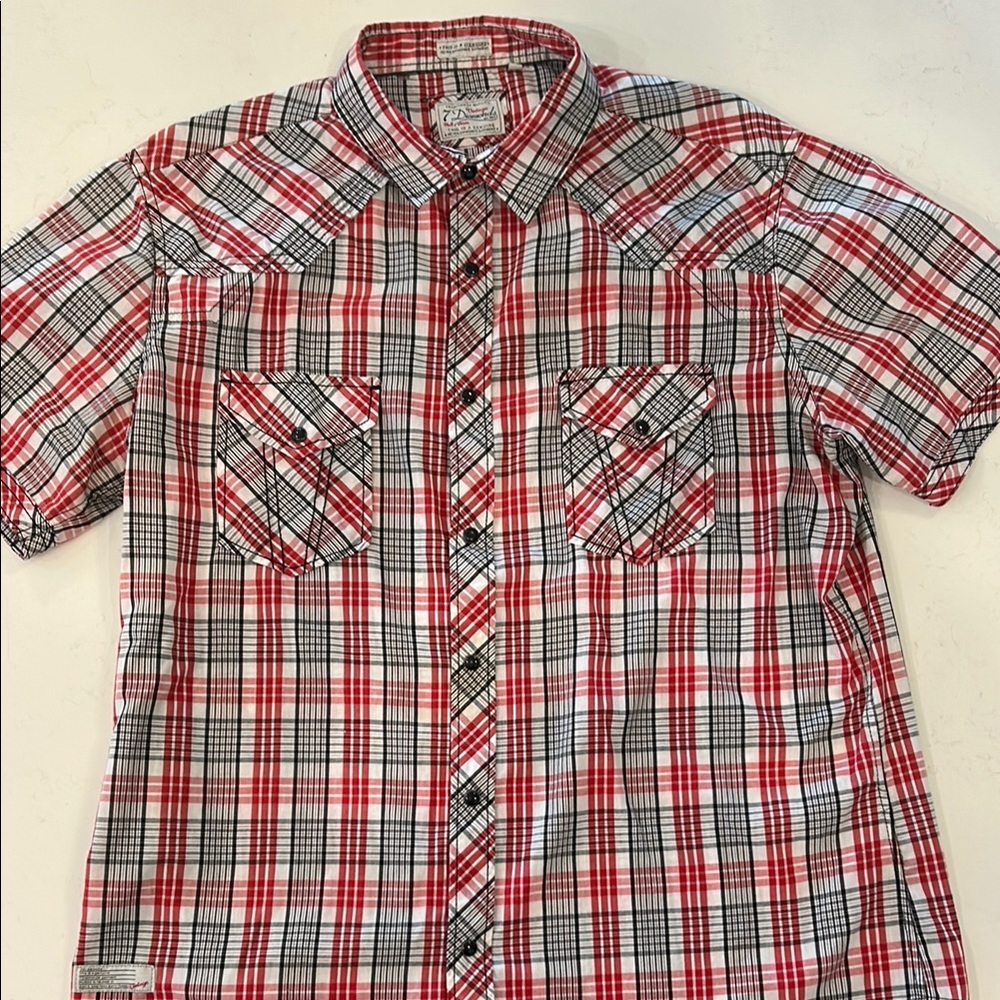 7 Diamonds Red and Black Casual Button Down Shirt. Used in good shape.